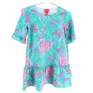Lilly‎ Pulitzer Kailyn Dress Amalfi Blue Best Fishes Girls Large 8-10